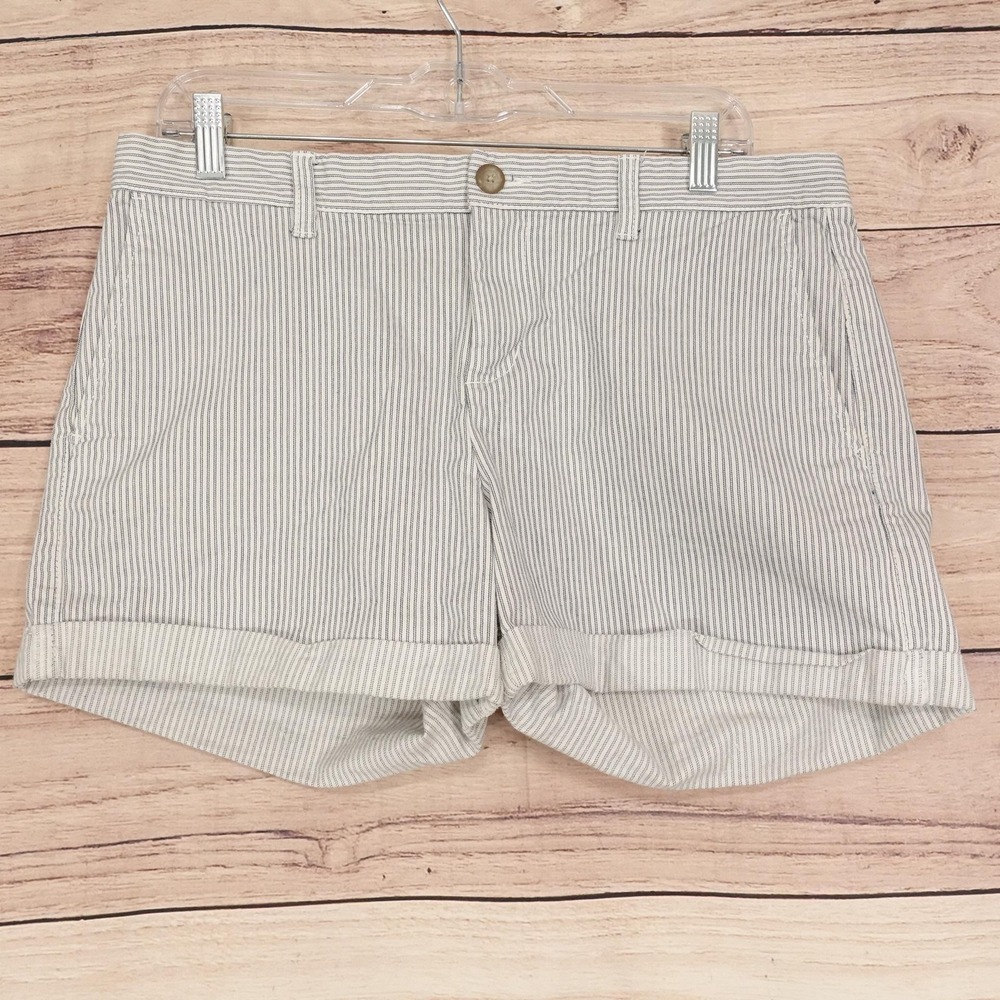 Khakis By Gap Chino Shorts Womens Size 8 White Striped 34 Waist 4 Inseam Cuffed